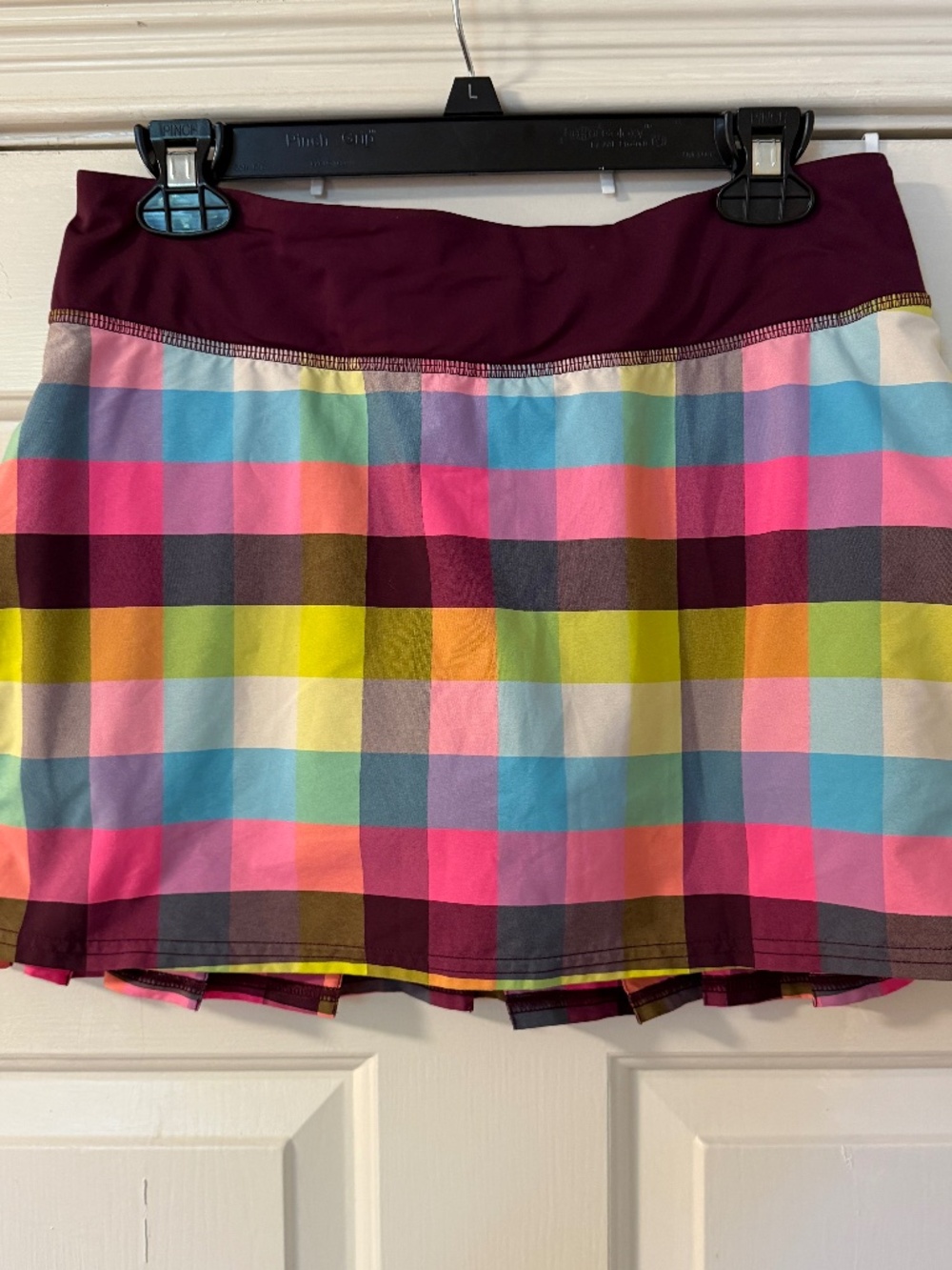 Lululemon Run Pace Setter Skirt Skort Sea Check Plum Women's 8 Gingham Plaid